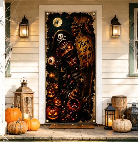 Halloween Pirate Skeleton Door Banner 35.4 x 78.7 Inch Polyester Door Cover, Spooky Skull Entrance Decoration for Front Door Porch Entryway Haunted House Seasonal Home Decor by Unknown