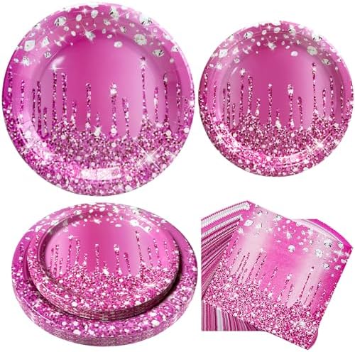 75Pcs Rose Red Diamond Party Decorations, Plates and Napkins for 25 Guests by Unknown