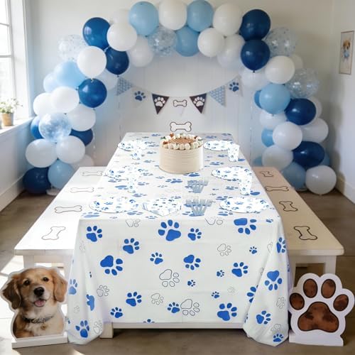 Kochorie 121 Pieces Blue Dog Paw Print Party Supplies Tableware Set - Image 6