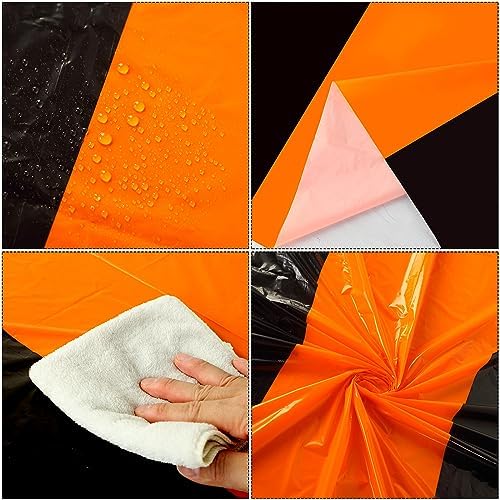 Oudain 6 Pcs Plastic Disposable Table Cloth 54" x 108", Orange, Black - Image 2