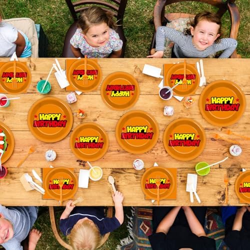 96pcs Anime Theme Birthday Paper Plates and Napkins Cartoon Anime Party Supplies Orange And Red Stars Disposable Dinnerware Tableware Set for Kids Birthday Baby Shower Decoration Serve 24 - Image 7