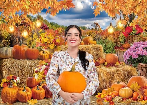 Autumn Pumpkin Backdrop Fall Hay Bale Farm Harvest Photography Background - Image 4