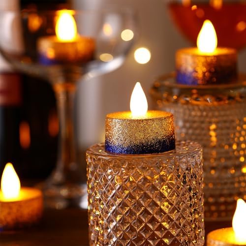 Retisee 48 Pack Flameless LED Candles Glitter Decor,Gold,Blue,1.65 Inch - Image 7