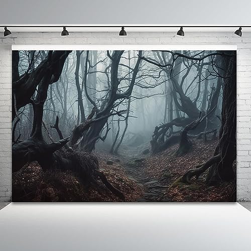 10x6.5ft Dark Misty Forest Backdrop for Photoshoot Scary Halloween Eve Gloomy Grove Evil Trees Background for Photography Party Banner Portrait Studio Props - Image 2