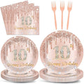 96 Pcs 10th Birthday Decoration for Girls Rose Gold 10th Birthday Plates and Napkins Party Supplies Rose Gold Pink Happy 10 Years Party Disposable Tableware Set for 24 Guests Party Decoration by CHUNNIN
