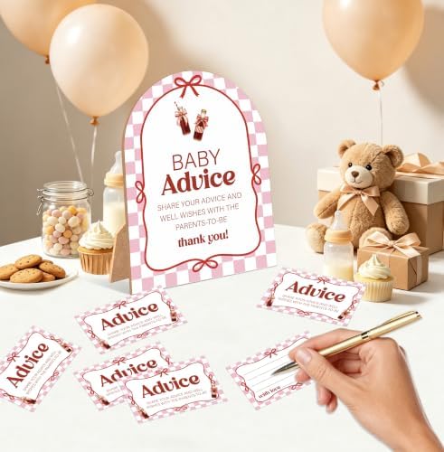 She's Ready To Pop Baby Shower Games, Soda Advice For Parents To Be, 6x8 Inch Arch Wooden Sign With Stand And 50 Advice Cards, Gender Reveal Party Supplies & Decorations -LN05 - Image 3