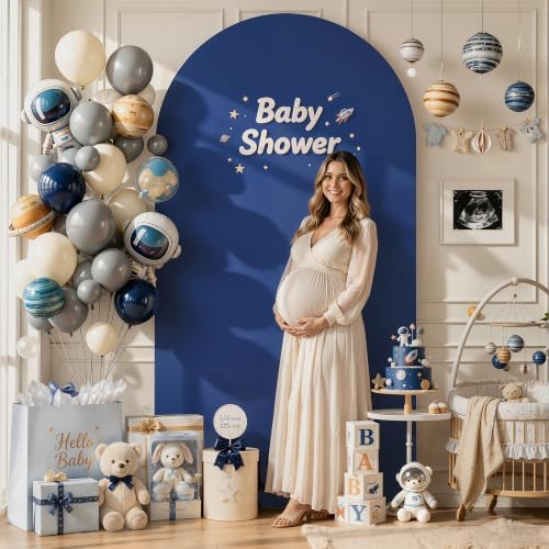 6 ft Arch Backdrop Cover Navy Blue - Double-Sided Spandex Arch Covers Stretchy Backdrop for Balloon Arches Birthday Party Baby Shower Banquet Wedding Photo Background - Image 3