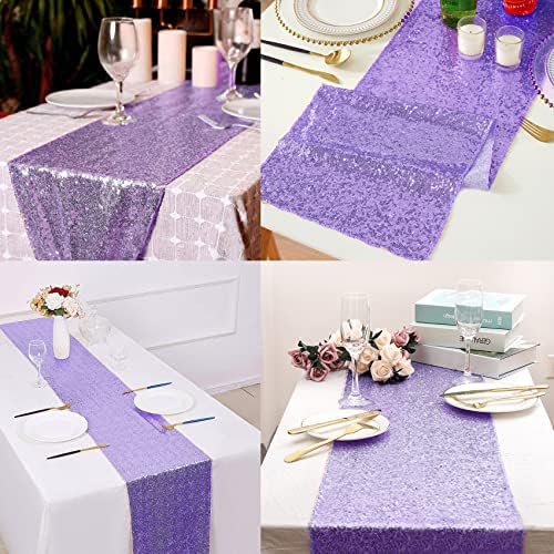12 Packs Sequin Table Runner Glitter Dining Table Runner for Birthday Wedding Engagement Bridal Baby Shower Bachelorette Holiday Celebration Party Supplies Decorations (12" x 108", Lavender) - Image 5