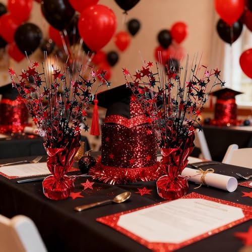 2 Pack Metallic Foil Spray Graduation Decorations Centerpiece Stars for Wedding, Birthday, Anniversary, Christmas Table Decor, Holiday Festival Baby Shower Mantle Party Red and Black - Image 6