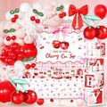 Cherry on Top Baby Shower Decorations for Girl - Red Pink Party Supplies Include Balloon Garland Arch, Backdrop, Tablecloth, 4 Boxes, Foil Balloons - She is the Cherry On Top Decor Gingham Check by Jenlion