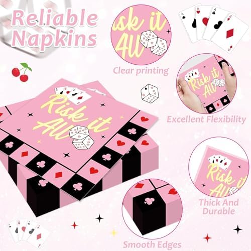 96 Pcs Casino Paper Party Plates and Napkins for Las Vegas Themed Party Supplies Casino Night Poker Dessert Tableware Set for 24 Guests Las Vegas Birthday Bachelorette Party Decorations - Image 4