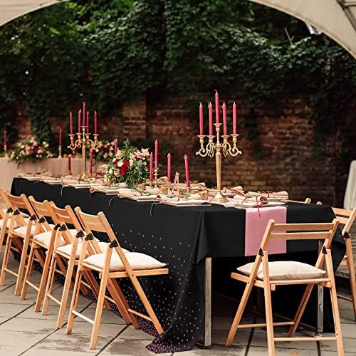 24Pack Disposable Plastic Tablecloth and Satin Table Runner Black and Rose Gold Dot Tablecloth Rose Gold Satin Table Runner for Wedding Birthday Baby Shower Anniversary Christmas New Year Party Supply - Image 7
