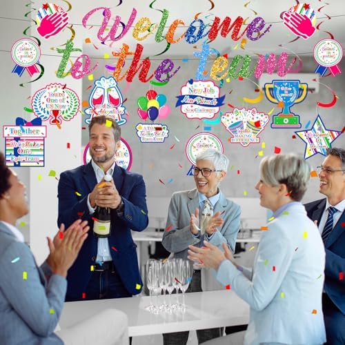Welcome To The Team Banner - Colorful Decorations With Hanging Swirls for New Employee, Office Newcomers, Staff Party - Supplies for Office Party Decoration - Image 4