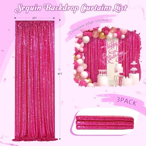 Hot Pink Sequin Backdrop Curtain for Party Fuchsia Background Drapes - Image 5