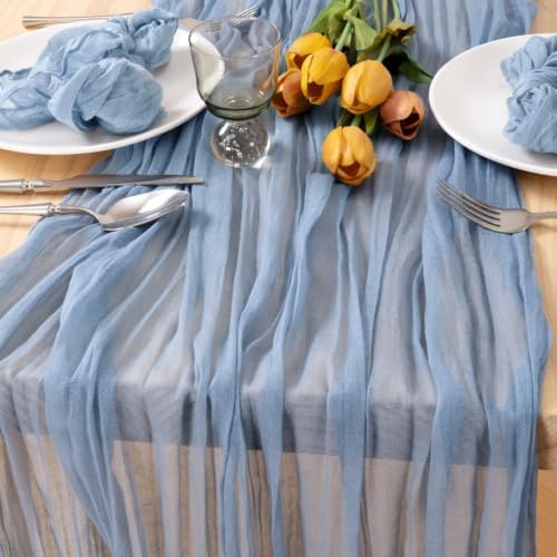 Dusty Blue Fall Cheesecloth Table Runner Boho Dinning Decor 10ft, 12 Pack - Image 2