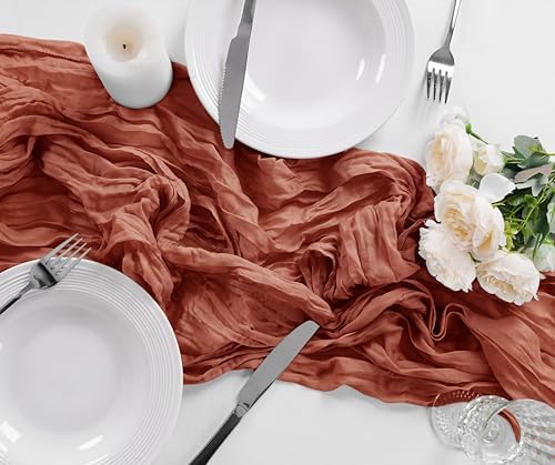 Bailarina 25 Pack Cheesecloth Table Runner 17x108 Inch Long Gauze Cheese Cloth 9ft Wrinkled Sheer Table Runner for Wedding Reception Birthday Party Table Decoration (Terracotta) - Image 2