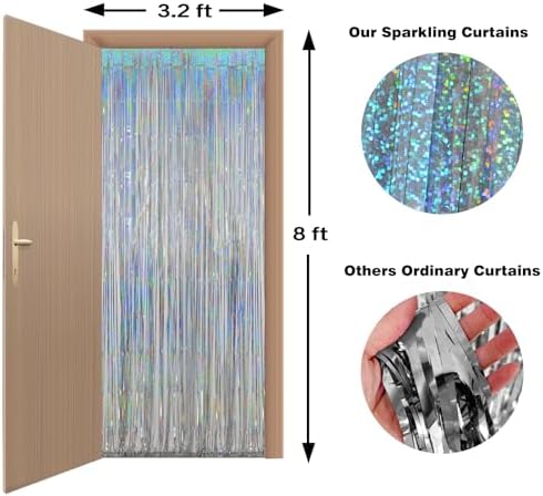 Silver Tinsel Curtain Backdrop 3 Pack, 3.2 x 8.2 FT Party Decorations - Image 5