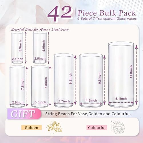 42pcs Glass Vase Cylinder Vases for Centerpieces 7 Vases of Different Sizes Small Flower Glass Clear Vases Home Decor Centerpiece Table Flower Vase Decorations for Wedding Decoration＆Holiday - Image 2