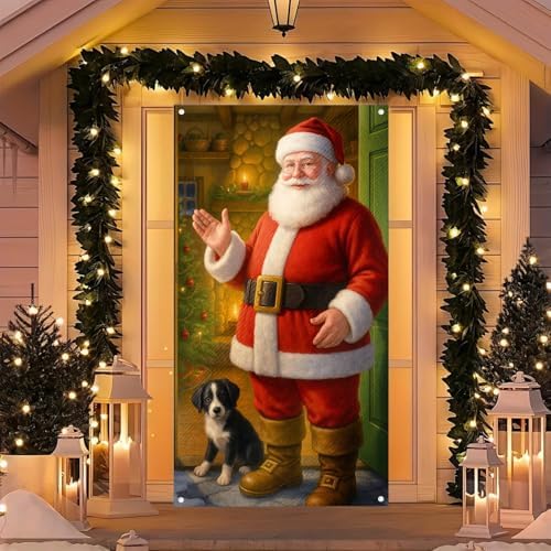 BlissYard Christmas Door Cover Ribbon Wrapped Box 35x71 Inch Polyester - Image 3