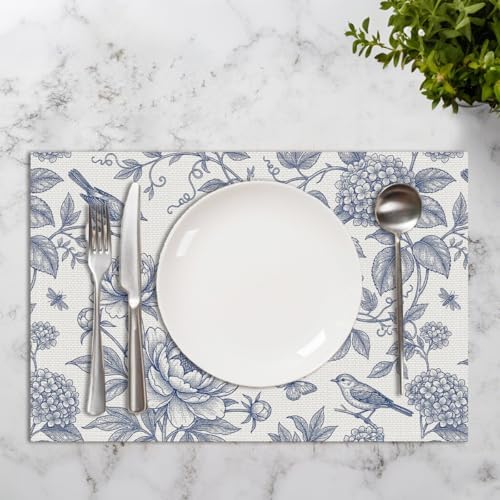 Hydrangea Flower Branches Chinoiserie Spring Placemats Set of 4 Party Decor - Image 4