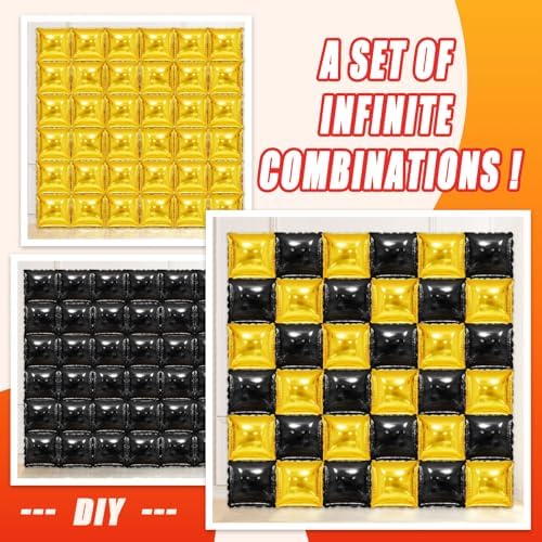 36 Piece XL Black and gold Double Sided Square Balloon Screen Tunnel Arch Kit Mylar Square Balloons For Baby Shower Graduation Prom Birthday Party Decorations - Image 7