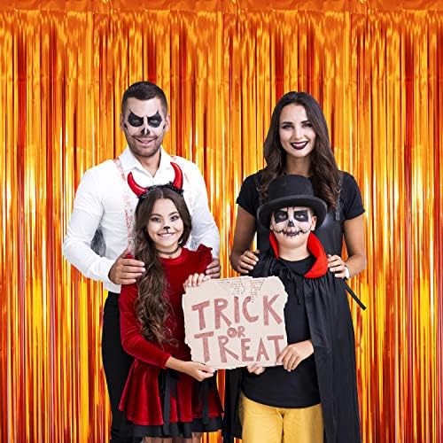 GOER 3.2 ft x 8.2 ft Metallic Tinsel Foil Fringe Curtains Party Photo Backdrop Party Streamers for Birthday,Graduation,New Year Eve Decorations Wedding Decor (Orange,1 Pack) - Image 2