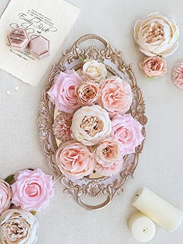 FACINOC Peonies Artificial Flowers Pink Silk Roses Blush Peony Bulk for DIY Wedding Bouquet Bridal Shower Decorations Fake Floral Arrangement Party Table Centerpieces Home Decor Indoor Peach Box 20pcs - Image 4