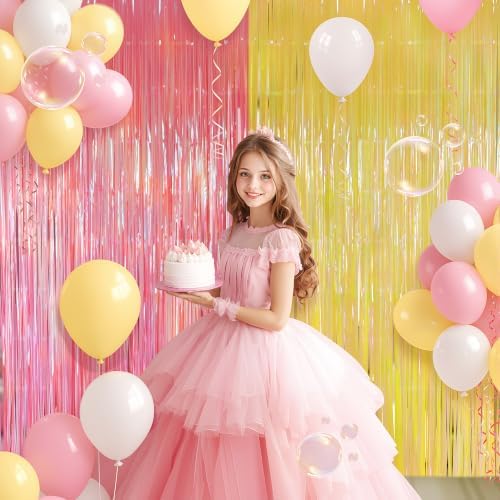 2 Pack Pink & Yellow Party Decorations, 3.3 x 8.2 ft Fringe Backdrop - Image 3