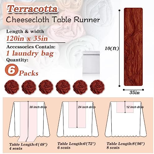 Terracotta Cheesecloth Table Runner 6 Pack 35" Boho Gauze 120 inches Long Rustic Sheer Cheesecloth Fabric Bulk for Fall Table Runner Baby Shower Wedding Bridal Birthday Decoration - Image 2
