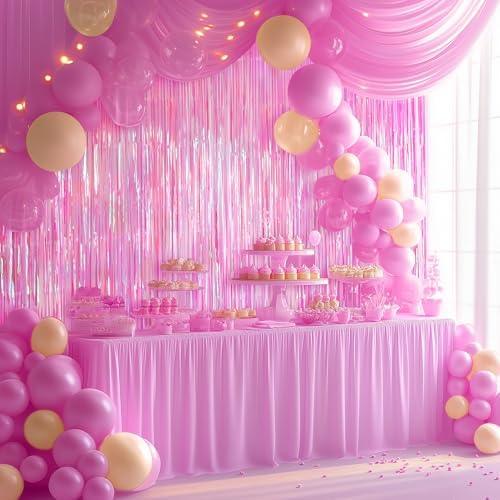 2 Pack Hot Pink Iridescent Streamers Backdrop, 3.3x6.6ft Foil Fringe Curtains Holographic Door Tinsel Streamers Photo Booth Prop for Birthday, Wedding, Holiday, Bachelorette, Theme Party Decorations - Image 5