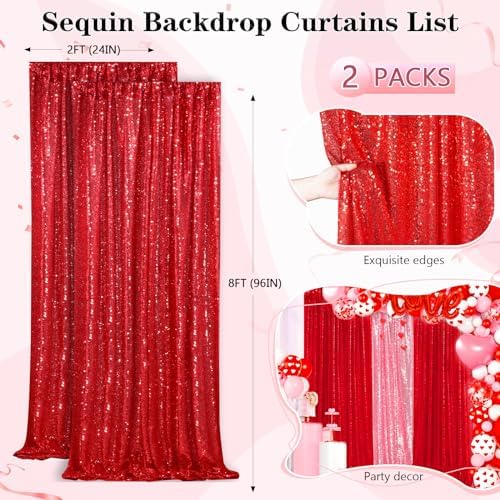 QueenDream Red Sequin Backdrop 2 Panels 2FTx8FT Christmas Party Backdrop - Image 5