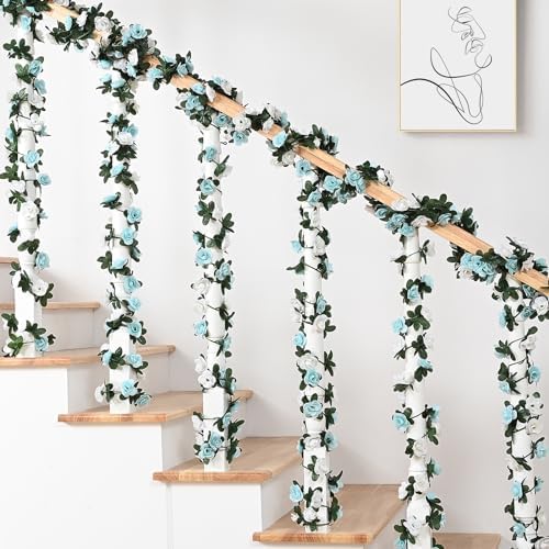 5Pcs 41Ft Flower Garland Rose Vines Blue & White Floral Garland Flower Vine - Image 6