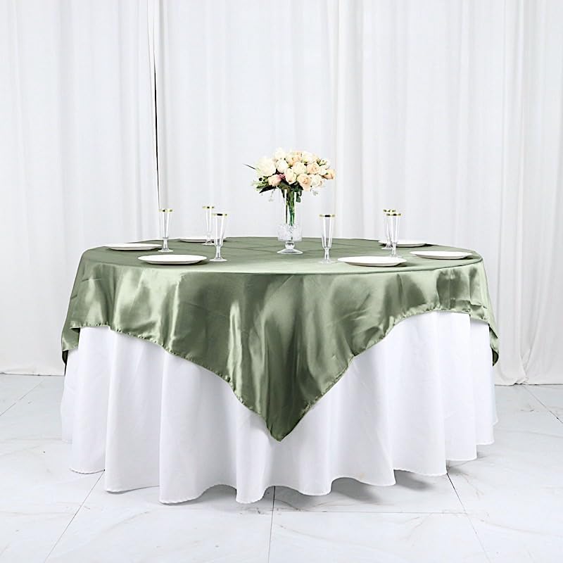 10 pcs 72x72 inch Eucalyptus Green Square Tablecloth Satin Fabric Overlays Linens | Table Cloths Cover for Wedding Party Banquet Reception Events Decoration Kitchen Dining Events Kitchen Dining - Image 2