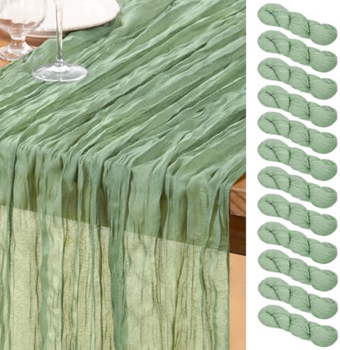 DeZerlor Sage Green Cheesecloth Table Runners 12 Pack Summer Boho Runners by DeZerlor