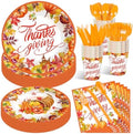 175 Pcs Thanksgiving Tableware Set - Serves 25, Harvest-Themed Disposable Plates, Cups, Napkins, Plastic Forks, Spoons, Knives for Thanksgiving Day Dinner, Fall Party Supplies, Autumn Gatherings by Jremreo