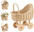 Wicker Baby Carriage for Baby Shower, Boho Centerpiece Decor, Handmade Rattan Flower Cart for Floral Arrangements & Photography Prop (13 Inch) by Unknown