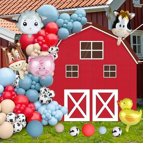 Farm Animals Party Decoration Set Farmhouse Backdrop Cow Balloon Garland Arch Kit Farm Theme Balloons Photo Booth Photography Background Decor for Halloween Birthday Kids Baby Shower Party Supplies by ojustbeok