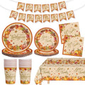 82 Pcs Thanksgiving Paper Plates and Napkins Set - Disposable Gives Thanks Fall Leaf Pumpkin Tableware with Cups Banner Tablecloth for Harvest Thanksgiving Party Decorations Supplies, Serves 20 by Litmitfu