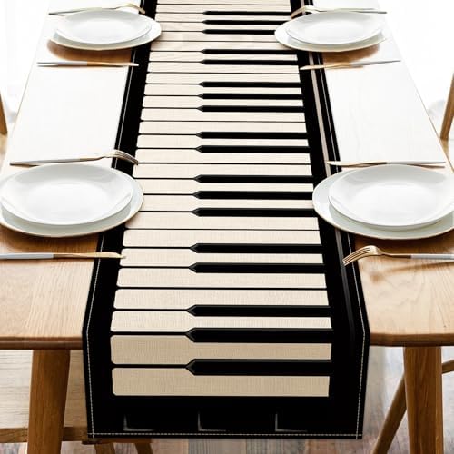 Piano Keyboard Dining Table Runner, Musical Burlap Kitchen Decoration by Croar