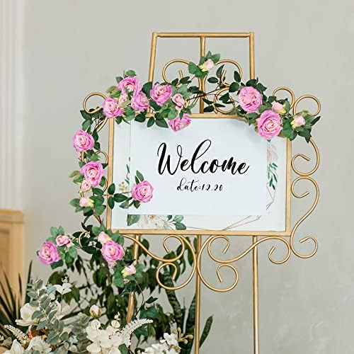 Teldrassil 4Pcs(26 FT) Artificial Rose Vine Fake Flower Garland Fake Silk Rose Hanging Vine for Wedding Party Background Arch Garden Background Decoration (Purplish Red) - Image 7