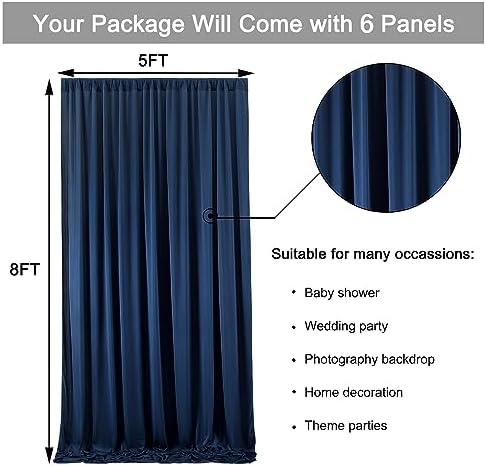 30 ft x 8 ft Navy Blue Backdrop Curtain Panels, 6 Panels 5 ft x 8 ft Wrinkle Free Polyester Photography Backdrop Drapes, Wedding Party Home Decoration Supplies - Image 5