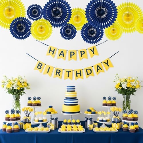 BEISHIDA Honeycomb Round Paper Fans Blue Yellow Hanging Party Decoration - Image 6
