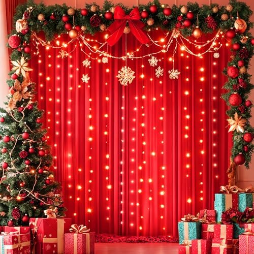 Red Backdrop Curtains with Lights for Parties,10x10FT Wrinkle Free Red Photo Backdrop Curtains for Wedding Baby Shower Birthday Ceremony Reception New Year Decorations-5ft x 10ft,2 Panels - Image 7