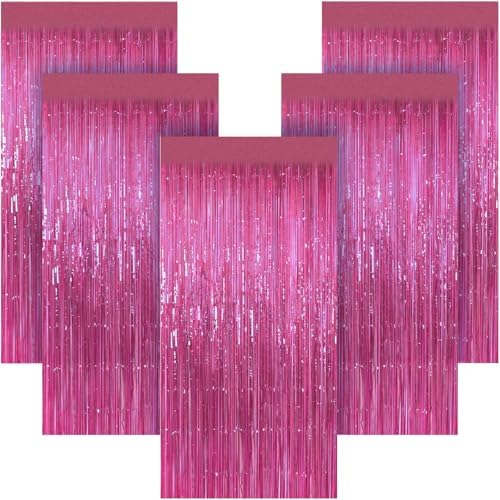5 Pack 3.28ft x 6.56ft Lightpink Metallic Tinsel Foil Fringe Curtains, Photo Booth Backdrop Party Decorations for Birthday Wedding Baby Shower Graduation Bachelorette New Years by Unknown