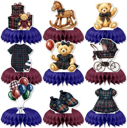 Teddy Bear Baby Shower Table Decorations, Tartan Plaid Centerpieces by Adeyoo