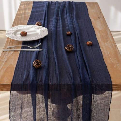 3Pcs Navy Cheesecloth Table Runner 120 Inches for Party Boho Home Decor - Image 3