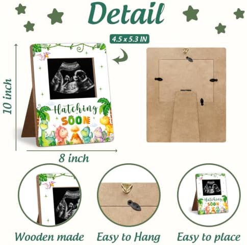 Dinosaur Baby Shower Decor Frame, Hatching SOON Baby Shower Party Supplies for Expecting Parents-to-Be Keepsake Gifts, Pregnancy Sonogram Frame Keepsake, Gender Reveal Presents - Image 2