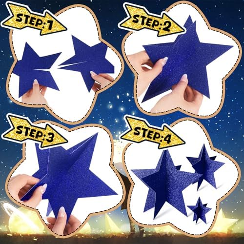 Sinload 45 Piece 3D Glitter Star Centerpieces Navy Blue Gold Party Decor - Image 4