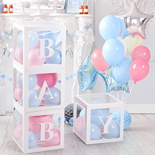 Voircoloria Baby Boxes with Letters for Baby Shower, Gender Reveal Decorations with Blue and Pink Balloons for Gender Reveal Birthday Wedding Baby Shower Decorations - Image 4