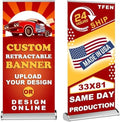 Custom Banner Pop up Banner Aluminum Deluxe Retractable Banner-Made in USA-33"x81" with Stand Roll up Banner for Business, Trade Shows, Stores, Advertising, Events by TFEN